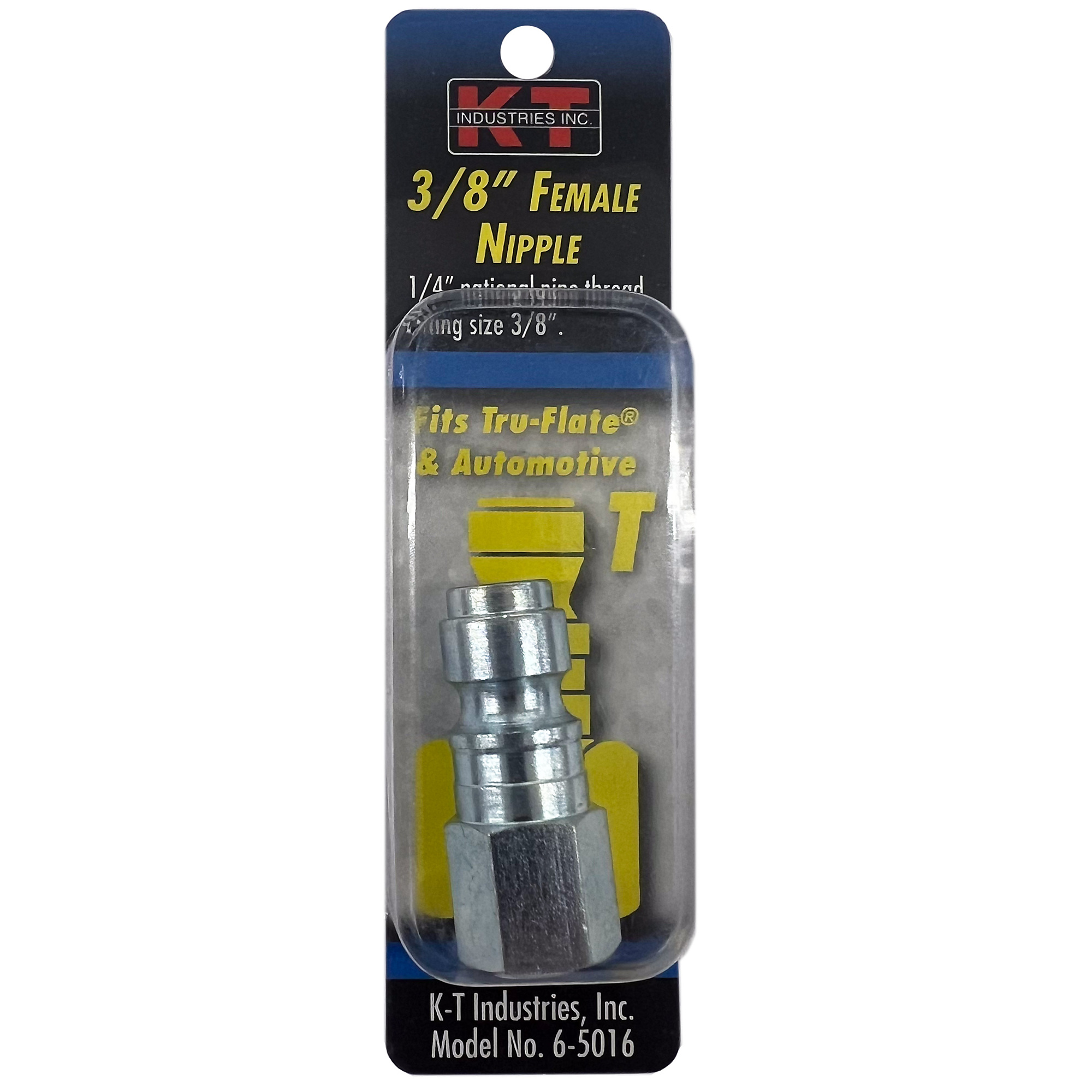 K-T Industries Tru-Flate Female NPT Nipple — 1/4in. NPT, 3/8in. Nipple, Zinc-Plated Steel, Model# 6-5016